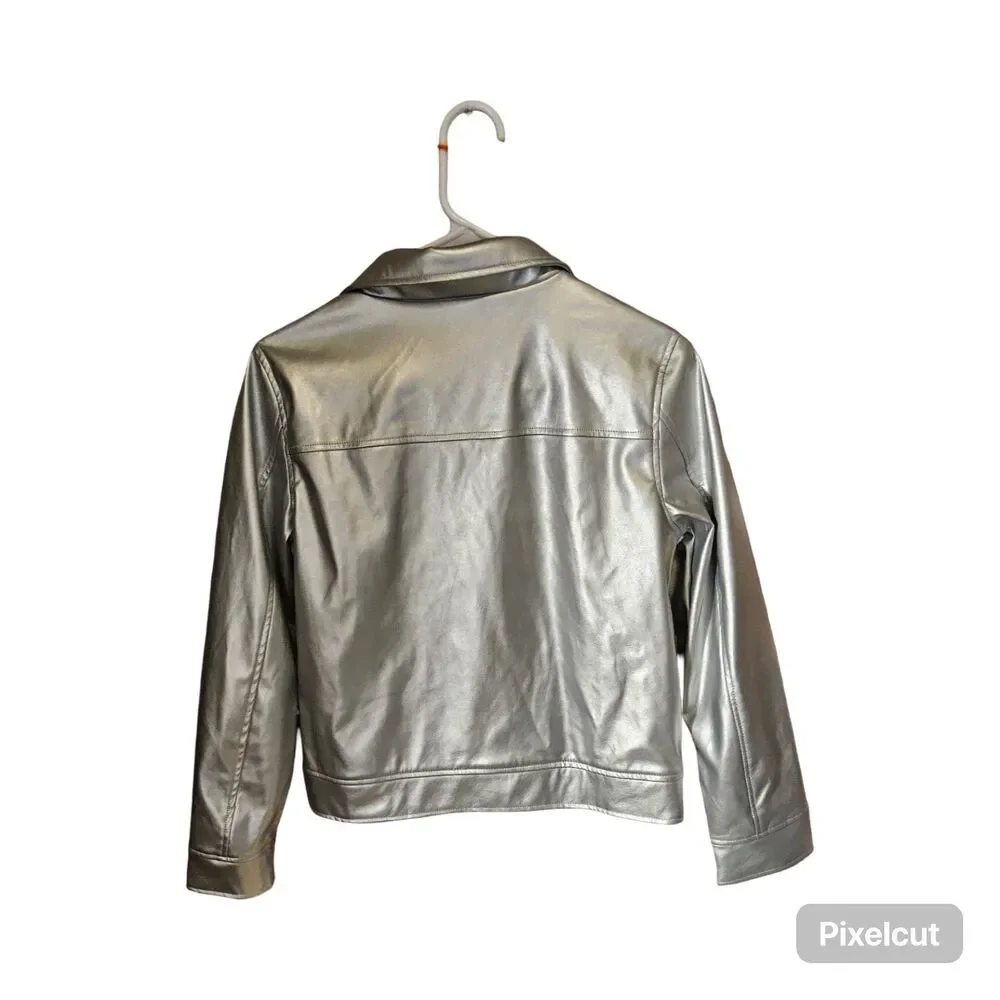 Epic Threads Girls Size 14/16 Faux Leather Silver Metallic Moto Jacket NWT